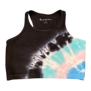 ELECTRIC AND ROSE Black Tie Dye Bella Bralette Crop Top Medium
